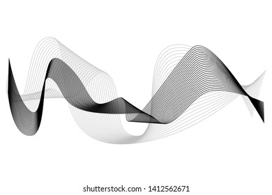 Creative Black Wave Lines Design elements. Wave of many glittering lines isolated on white background. Suitable for website.