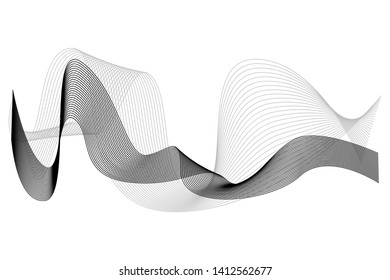 Creative Black Wave Lines Design elements. Wave of many glittering lines isolated on white background. Suitable for website.