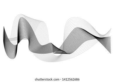 Creative Black Wave Lines Design elements. Wave of many glittering lines isolated on white background. Suitable for website.