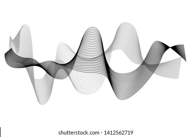 Creative Black Wave Lines Design elements. Wave of many glittering lines isolated on white background. Suitable for website.