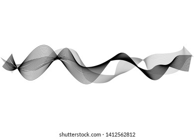 Creative Black Wave Lines Design elements. Wave of many glittering lines isolated on white background. Suitable for website.