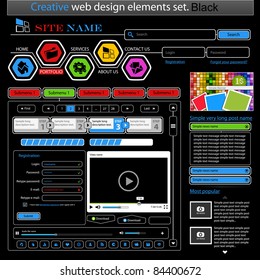 Creative black web design elements set. Vector illustration