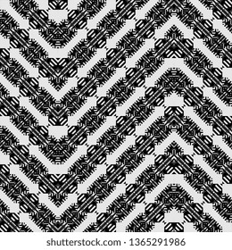 creative black and white Art Deco Hand drawn painted seamless pattern. Vector illustration for tribal design. Ethnic motif. Zigzag and stripe line
