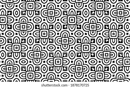 Creative black white background from a pattern of flowers from geometric shapes in folk ethnic style.Vector graphics for design and decor, wallpaper, business cards, textiles and coloring book.