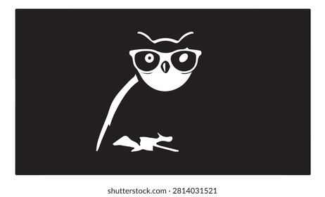 Creative black and white drawing of a cute owl with big eyes and glasses, ideal for educational or nature-themed projects.