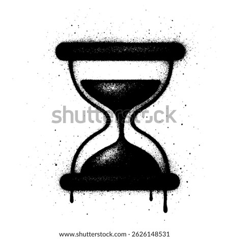 Creative black and white graffiti style illustration of an hourglass made with spray paint.