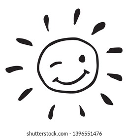 Creative black and white happy winking sun vector illustration.