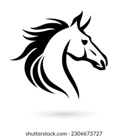 Plantilla de logotipo creativo del emblema de la cabeza de caballo en blanco y negro para uso en campañas de marca y marketing