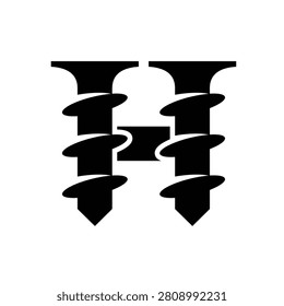 A creative black and white logo design combining the letter H with two screws, perfect for construction, DIY, or hardware branding.