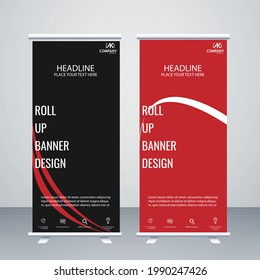 Creative Black, white and red colour roll up banner vector design