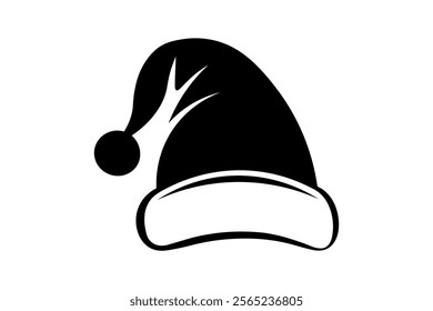 Creative black and white Santa Claus hat clipart for blogs and websites, traditional Santa hat graphic, holiday decoration graphic, Santa hat silhouette, winter holiday design