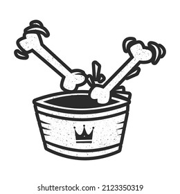 Creative black and white stylized drum with sticks in the form of bones isolated on white background