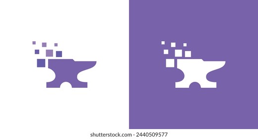 Creative Blacksmith Digital Logo. Digital Anvil, Blacksmith Data with Modern Minimalist Style. Technology Logo Icon Symbol Vector Design Inspiration.