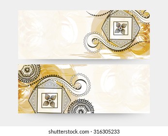 Cabecera o conjunto de banners en blanco creativo, decorados con diseño floral abstracto.