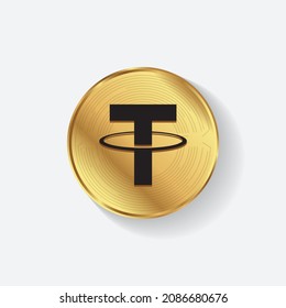 Creative block chain based crypto currency Tether (USDT) vector illustration isolated logo. Can be used as sticker, icon, label, emblem, symbol or print design.