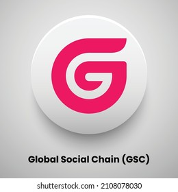 Creative block chain based crypto currency Global Social Chain (GSC) logo vector illustration design. Can be used as currency icon, badge, label, symbol, sticker and print background template svg