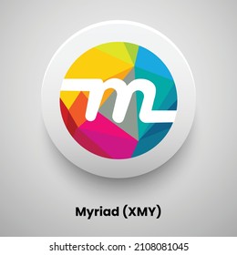 Creative block chain based crypto currency Myriad (XMY) logo vector illustration design. Can be used as currency icon, badge, label, symbol, sticker and print background template