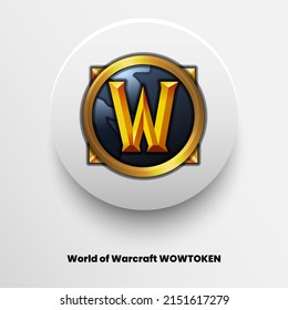 Creative block chain based crypto currency World of Warcraft (WOWTOKEN) logo vector illustration design. Can be used as icon, badge, label, symbol, sticker and print background template