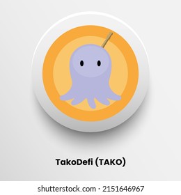 Creative block chain based crypto currency TakoDefi (TAKO) logo vector illustration design. Can be used as icon, badge, label, symbol, sticker and print background template