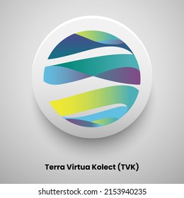 Diseño de ilustración vectorial basado en criptografía basada en cadena de bloques creativos Terra Virtua Kolect (TVK). Puede utilizarse como icono de moneda, placa, etiqueta, símbolo, etiqueta y plantilla de fondo de impresión