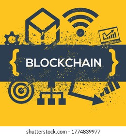 Creative (Blockchain) Word with Icons ,Vector illustration.	