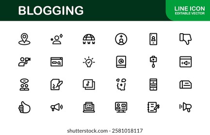 Creative Blogging Icons. Outline and Filled Designs for Blogs, Websites, and Social Media Content