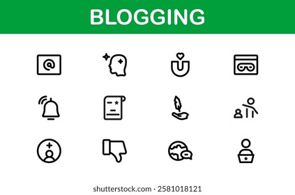 Creative Blogging Icons. Outline and Filled Designs for Blogs, Websites, and Social Media Content