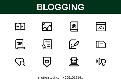 Creative Blogging Icons. Outline and Filled Designs for Blogs, Websites, and Social Media Content