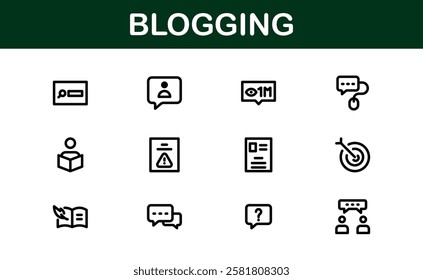 Creative Blogging Icons. Outline and Filled Designs for Blogs, Websites, and Social Media Content