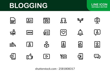 Creative Blogging Icons. Outline and Filled Designs for Blogs, Websites, and Social Media Content