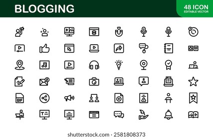 Creative Blogging Icons. Outline and Filled Designs for Blogs, Websites, and Social Media Content