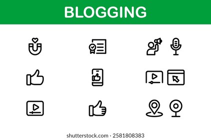 Creative Blogging Icons. Outline and Filled Designs for Blogs, Websites, and Social Media Content