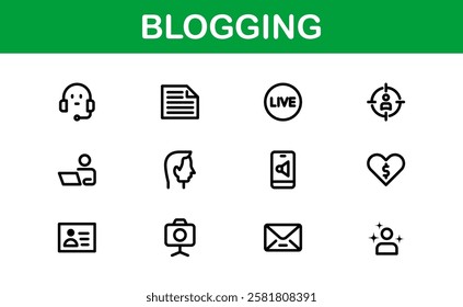 Creative Blogging Icons. Outline and Filled Designs for Blogs, Websites, and Social Media Content