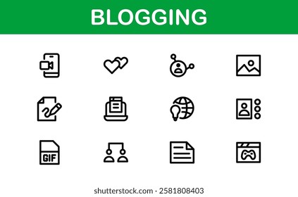 Creative Blogging Icons. Outline and Filled Designs for Blogs, Websites, and Social Media Content