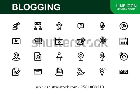 Creative Blogging Icons. Outline and Filled Designs for Blogs, Websites, and Social Media Content