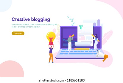 Creative Blogging vector illustration concept, group of people learning about creative blogging and copywriting can use for, landing page, template, ui, web, mobile app, poster, banner, flyer