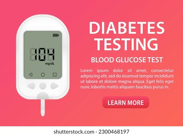 Creative of blood glucose meter level test, diabetes glucometer isolated on transparent background. Art design medical device template. Abstract concept graphic web banner element. Vector illustration