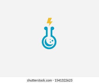 Creative blue abstract icon flask with substance and lightning chemistry