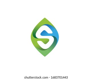 Creative Blue Abstract Leaf S Letter  Logo Design Vector Illustration