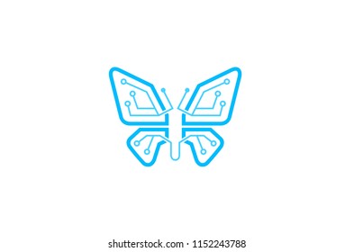 Creative Blue Butterfly Technology Logo Symbol Vector Design Illustration