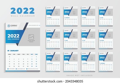 Plantilla de diseño de calendario de pared de Creative Blue Clean 2022