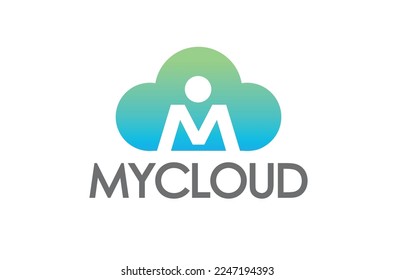 creative blue cloud m letter logo vector design symbol illustration