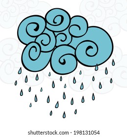 Creative blue cloud and raindrops, Happy Monsoon Season concept. 