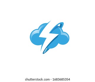 Creative Blue Cloud  Thunder Logo Design Vector 