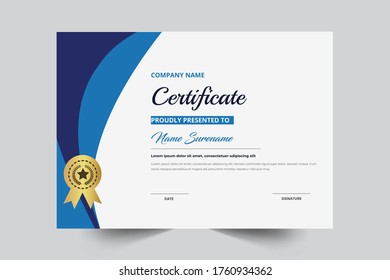 Plantilla de certificado de color azul creativo con plantilla de vector de marca 