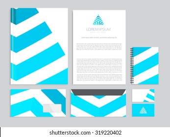 Creative blue corporate identity with triangle logo design template. Vector stationery business concept. 