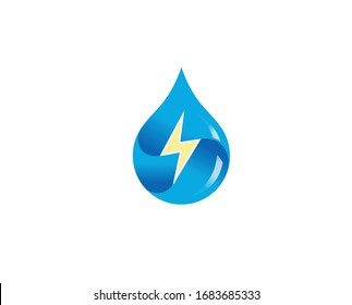 Creative Blue Drop Thunder Logo Design Vector Illustration