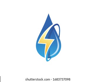 Creative Blue Drop Thunder Logo Design Vector Illustration