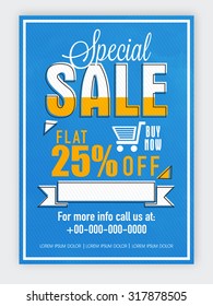 Diseño creativo azul de volante, plantilla o banner de Venta Especial con oferta de descuento plana.