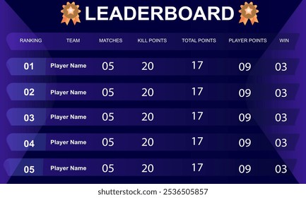 creative blue game leaderboard with abstract background vector template